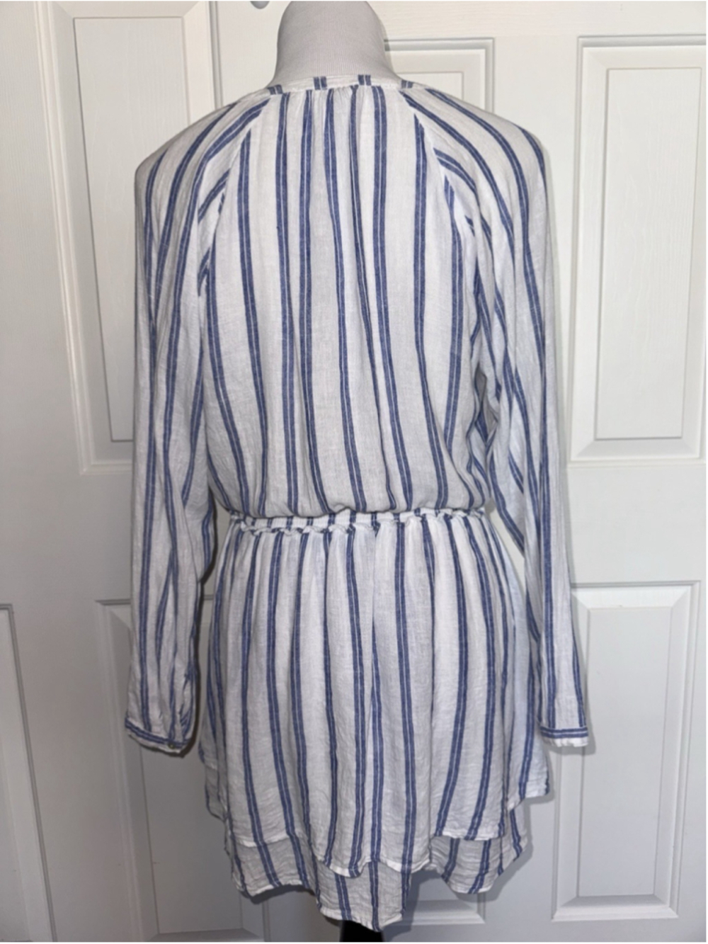 Rails Jasmine Stripe Smoked Waist Mini Dress Blue White Coastal Boho Resort XS - Picture 2 of 11